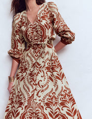 Florence Linen Blend Dress-Orange, Ornamental Garden / Boden On sale