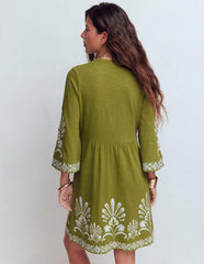 Short Kaftan Jersey Dress-Khaki Embroidered / Boden