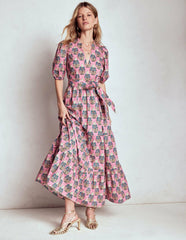 Christabel Cotton Midi Dress-Pink, Wildflower Bouquet / Boden Sale