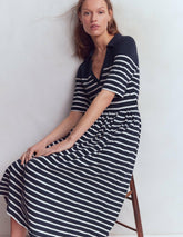 Aria Collared Jersey Dress-Navy, Ivory Stripe / Boden Outlet