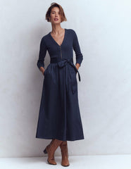 Long Sleeve Mix Media Dress-Navy / Boden Discount