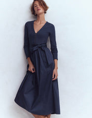 Long Sleeve Mix Media Dress-Navy / Boden Discount