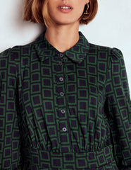 Orla Short Jersey Shirt Dress-Dark Green, Square Geometric / Boden