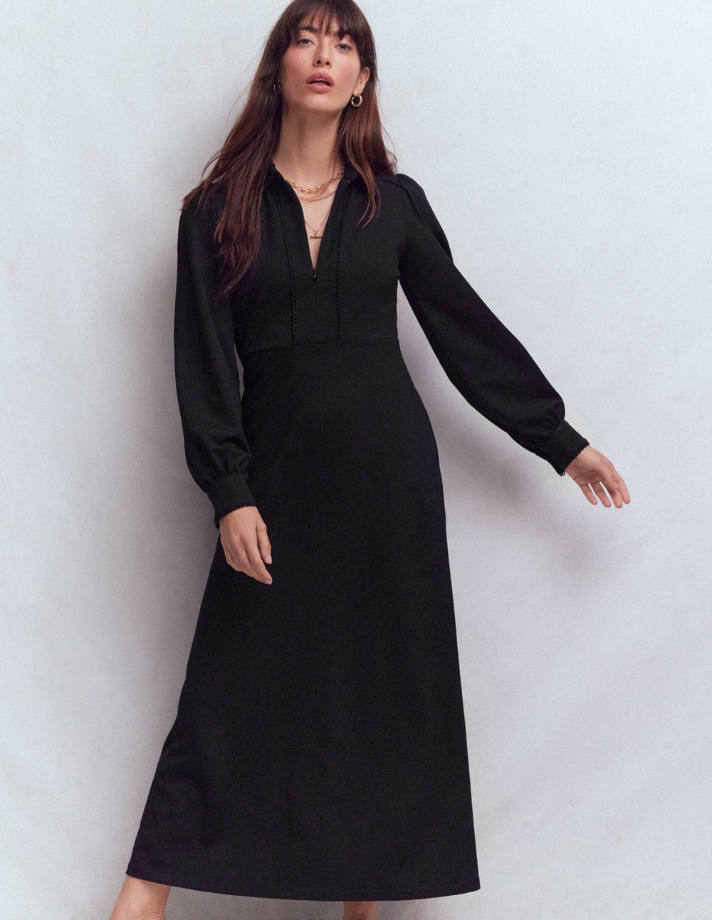 Pip Zip-Up Ponte Midi Dress-Black / Boden Sale