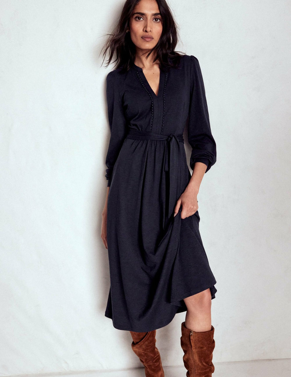 Naomi Long Sleeve Jersey Dress-Navy / Boden us