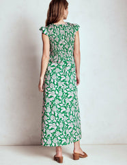 Carolina Smocked Midi Dress-Rich Emerald, Ornate Vine / Boden Outlet