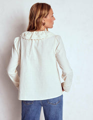 Ruffle Embroidered Blouse-Warm Ivory / Boden On sale