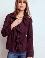 Ruffle Embroidered Blouse-Dark Cherry / Boden us
