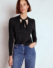 Tie Neck Supersoft Top-Black / Boden Outlet