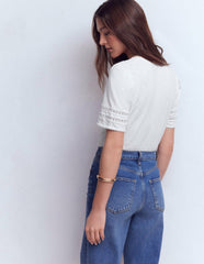 Poppy Trim V Neck T-Shirt-White / Boden Online