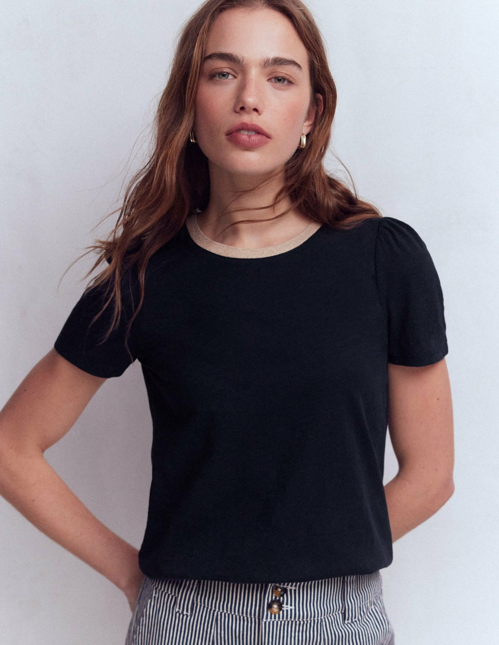 Metallic Trim T-Shirt-Navy / Boden Outlet