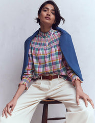 Esme Smocked Detail Frill Top-Multi Check / Boden On sale