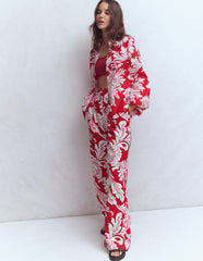 Puff Sleeve Linen Shirt-Merida Red, Botanical Flourish / Boden