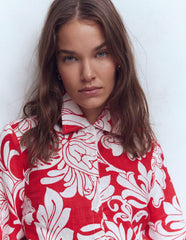 Puff Sleeve Linen Shirt-Merida Red, Botanical Flourish / Boden