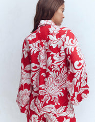 Puff Sleeve Linen Shirt-Merida Red, Botanical Flourish / Boden