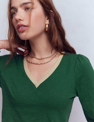Metallic Trim V-neck Top-Trekking Green / Boden Discount