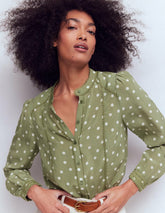 Rhea Trim Detail Silk Top-Larch Green, Painted Dot / Boden Sale