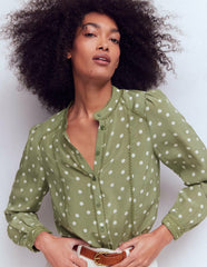 Rhea Trim Detail Silk Top-Larch Green, Painted Dot / Boden Sale