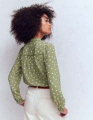 Rhea Trim Detail Silk Top-Larch Green, Painted Dot / Boden Sale