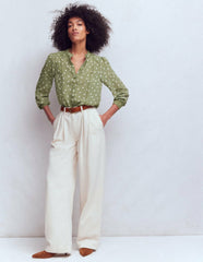 Rhea Trim Detail Silk Top-Larch Green, Painted Dot / Boden Sale