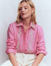 Sadie Relaxed Cotton Shirt-Pink Floral Beaded Oxford / Boden us