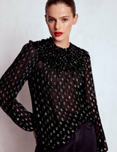 Metallic Ruffle Collar Top-Black, Lurex Clip / Boden Sale