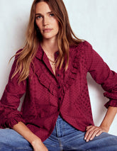 Broderie Ruffle Top-Ruby Red / Boden Online