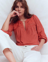 Woven-Mix Notch Neck Top-Baked Apple / Boden Outlet
