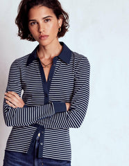 Collared Button Through Top-Navy and Ivory Stripe / Boden Discount
