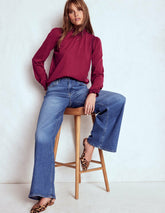 Tia Smocked Neck Jersey Top-Ruby Red / Boden On sale