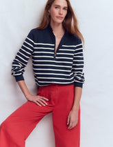 Half-Zip Frill Sweatshirt-Placement Stripe / Boden Sale