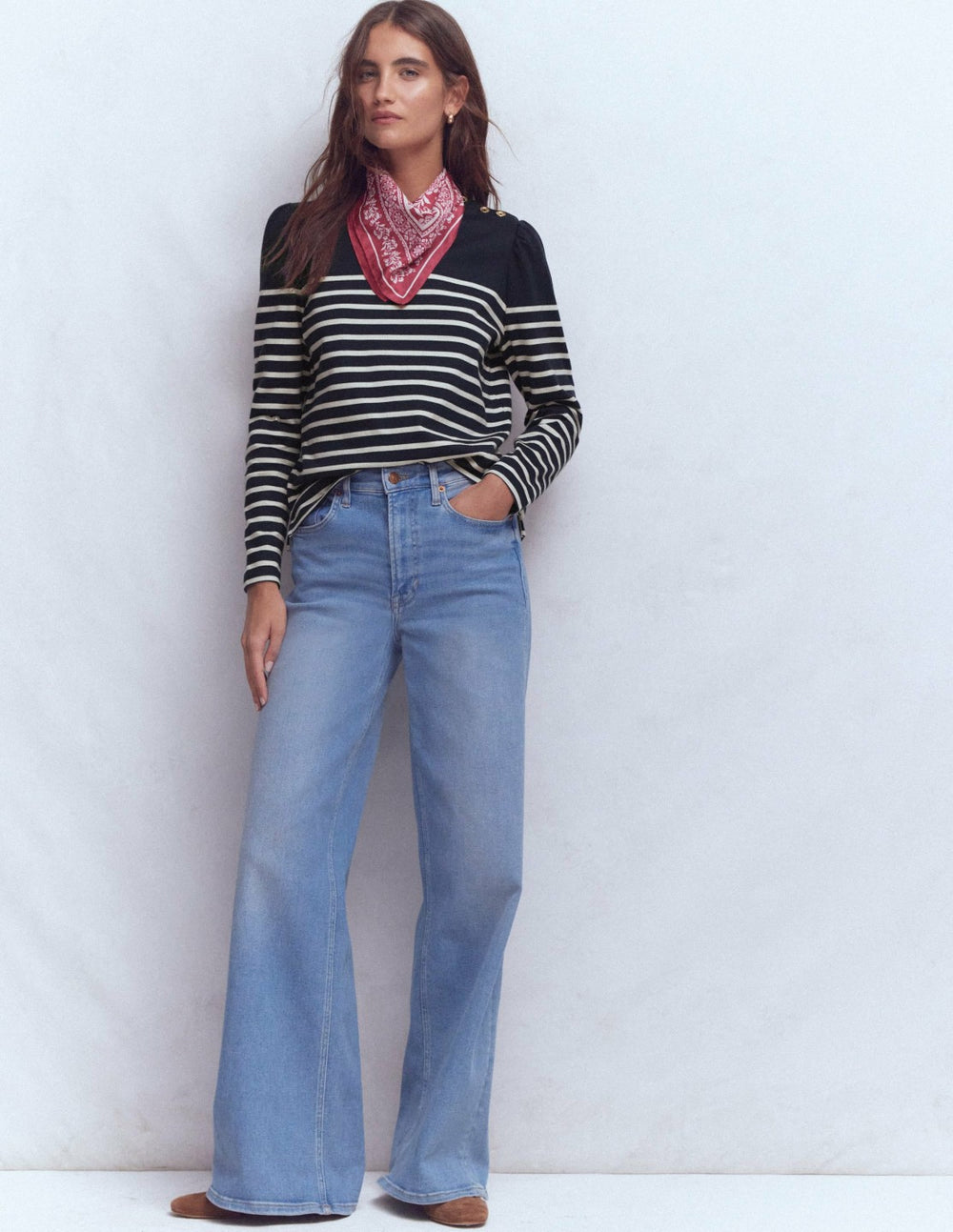 Button Shoulder Mariner-Navy and Ivory Stripe / Boden Outlet