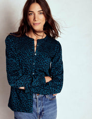 Elsa Smocked Yoke Jersey Shirt-Teal Leopard / Boden On sale