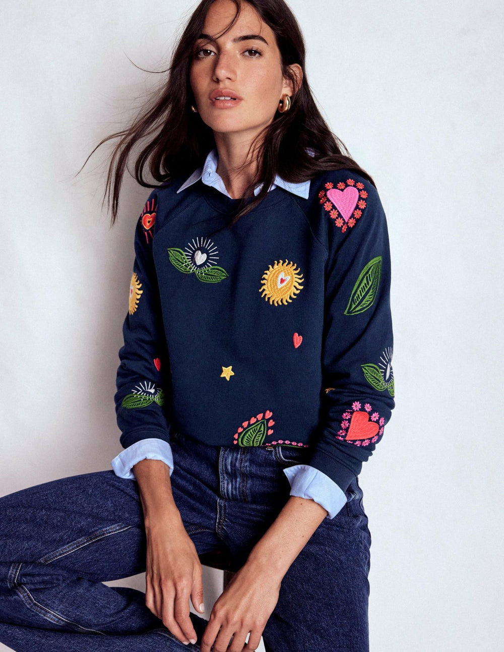 Rosa Embroidered Sweatshirt-Navy, Multi Embroidery / Boden