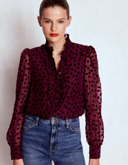 Sasha Devore Velvet Top-Deep Wisteria Spot / Boden Sale