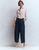 Pleat Barrel Leg Pants-Navy / Boden