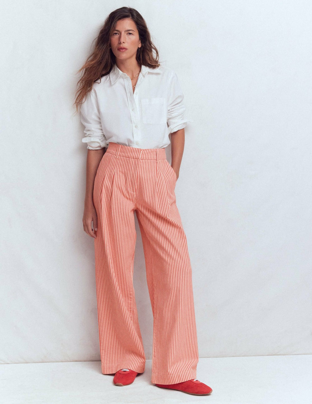 Kensington Wide Leg Pants-Red Ticking Stripe / Boden Sale