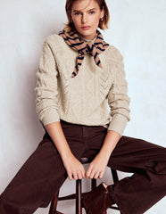 Marion Merino Rib Neck Sweater-Barley Cable / Boden Online