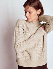 Marion Merino Rib Neck Sweater-Barley Cable / Boden Online