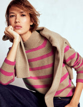 Marion Merino Rib Neck Sweater-Camel, Brilliant Pink Stripe / Boden Outlet