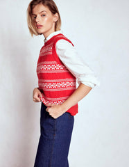 Edie Fair Isle Vest-Poppy Red, Warm Ivory / Boden Sale
