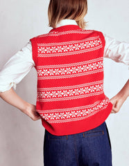 Edie Fair Isle Vest-Poppy Red, Warm Ivory / Boden Sale
