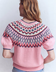 Margot Puff Sleeve T-Shirt-Almond Pink Fair Isle / Boden Discount