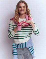 Lucy Chunky Cotton Sweater-Ivory and Jewel Green Stripe / Boden Sale