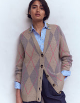 Quinn Boyfriend Cardigan-Neutral Argyle / Boden On sale