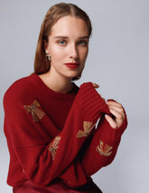 Natalie Embroidered Sweater-Red, Embellished Bows / Boden Discount