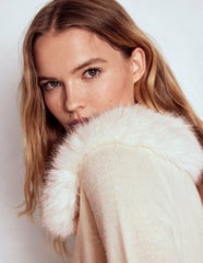 Fur Collar Cropped Cardigan-Warm Ivory / Boden us