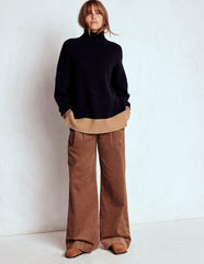 Polly Merino Roll Neck Sweater-Navy, Warm Taupe Colour Block / Boden