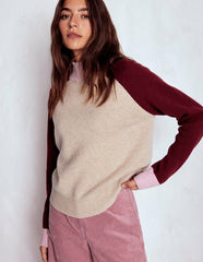 Marion Merino Rib Neck Sweater-Linen, Pinotage Colour Block / Boden Online
