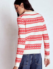 Edie Fair Isle Knitted Shirt-Warm Ivory, Red Fair Isle / Boden Outlet